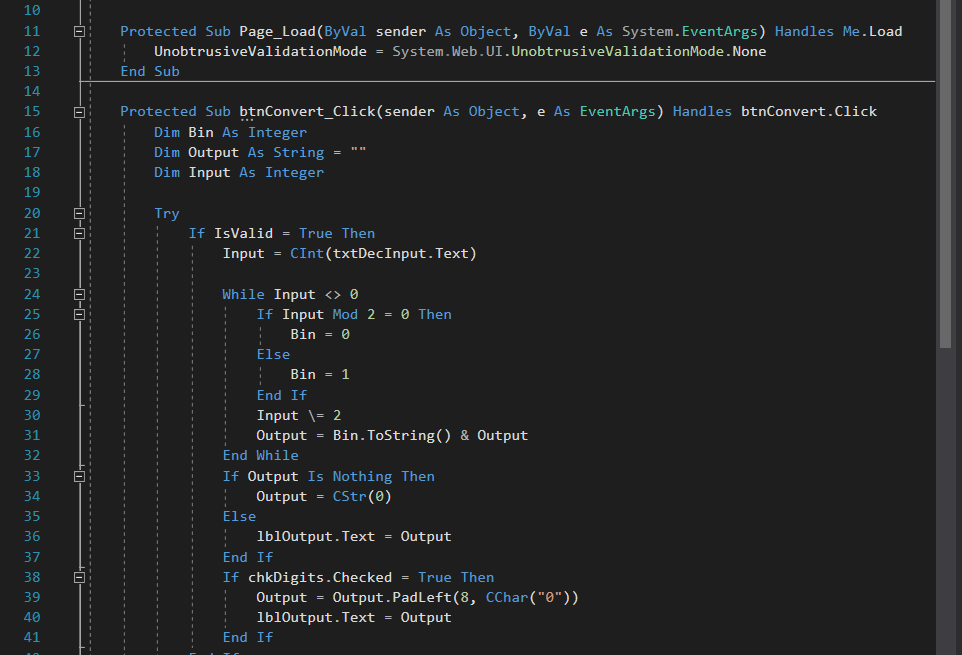 Binary Conversion Code