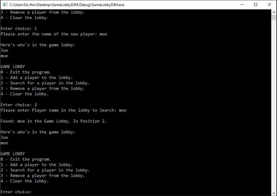 Game Lobby Program