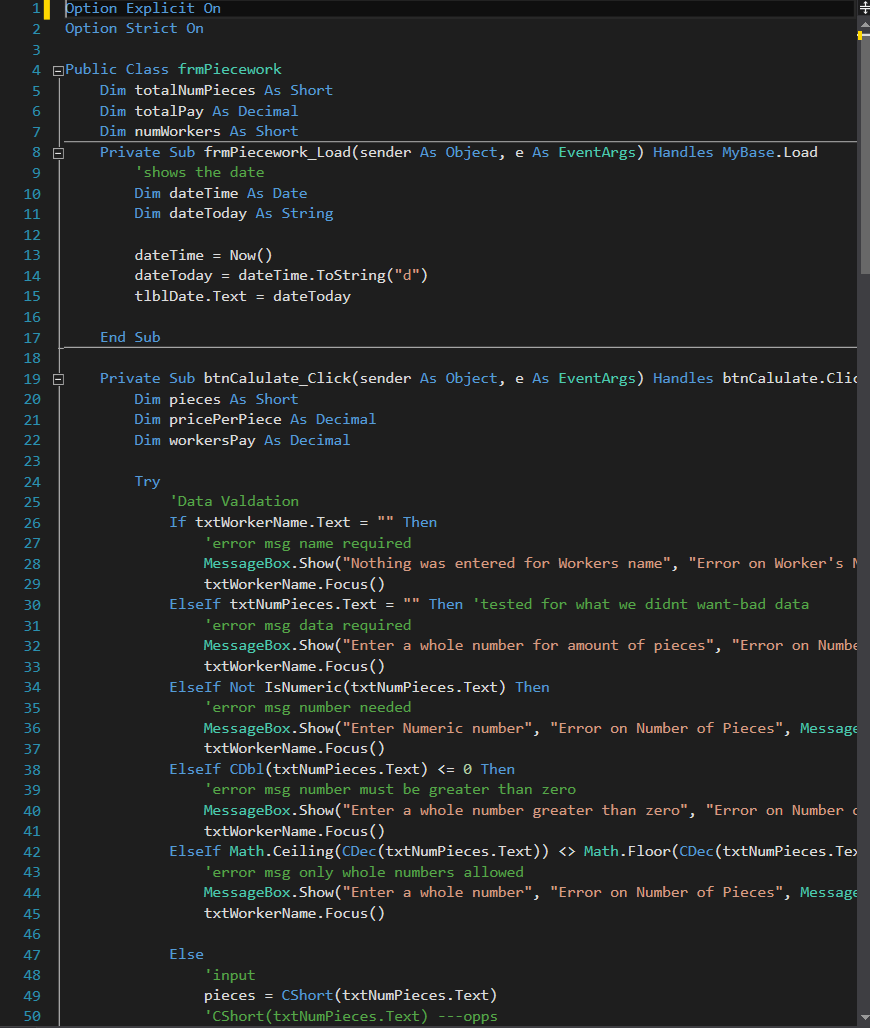 Piecework Code