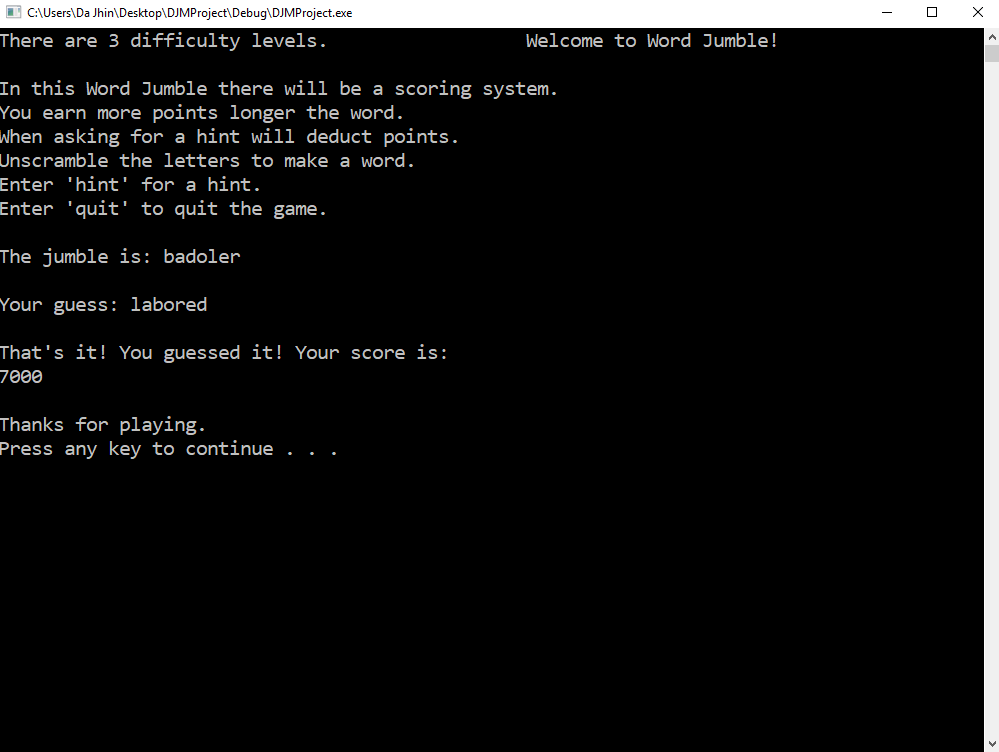 Word Jumble Program